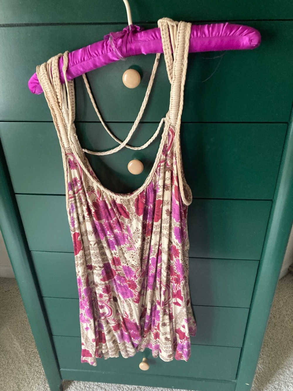 Women’s Floral Scoop Neck Tank Top in Pink and Cream